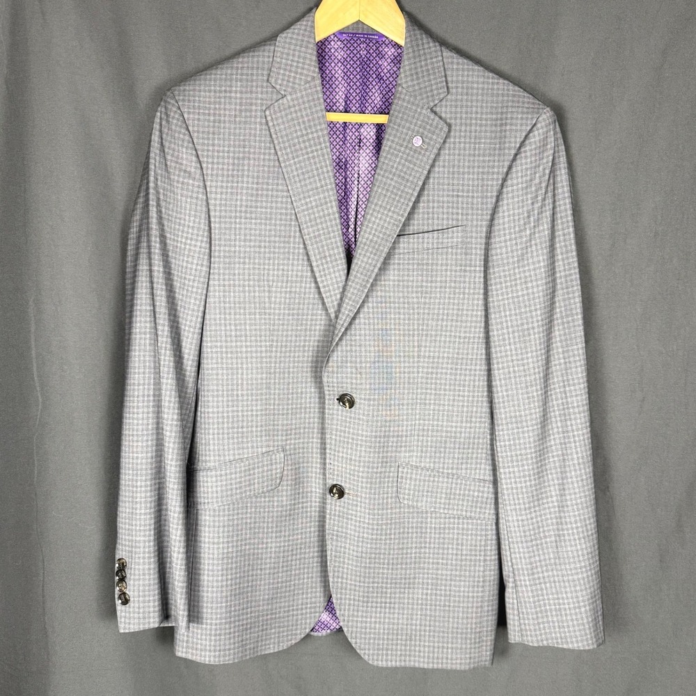 Ted Baker London Endurance Grey Check Wool Blazer Jones CT Sz 38R Canada EUC